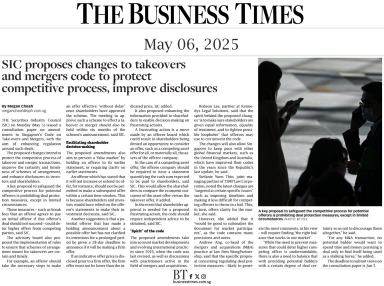 Singapore-SIC-Proposes-Key-Amendments-to-Takeover-Code